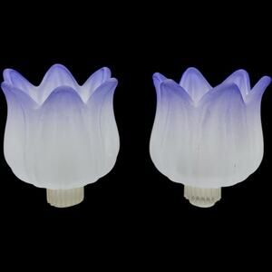 PartyLite Purple Tulip Frosted Peglites Set of 2 Votive Candle Holder Glass